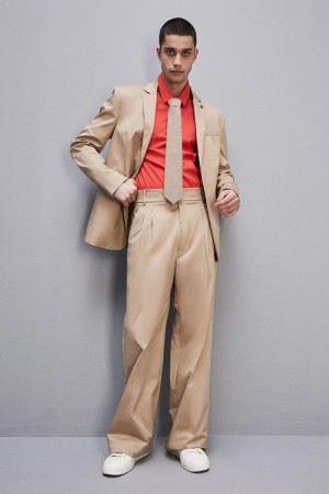 Beige Patrizia Pepe Cotton Twill Pleated Pants | QPG860253