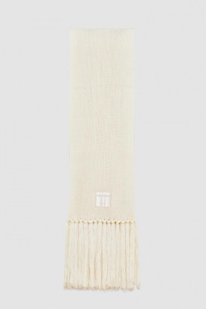 Beige Patrizia Pepe Ribbed Scarf With Fabric Fringes | UJX321096