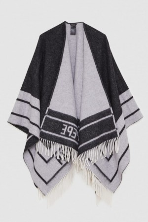 Black Patrizia Pepe Double-faced Fringed Poncho | KPF813749