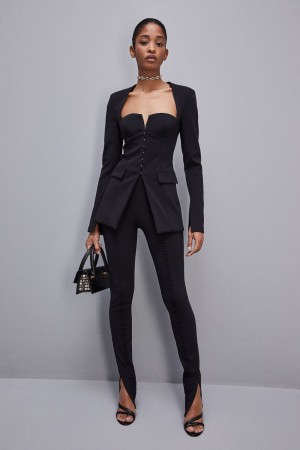 Black Patrizia Pepe Essential Corset-effect Jacket | BUG689175