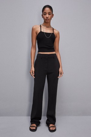 Black Patrizia Pepe Essential Ribbed Viscose Tank Top | JGS982437