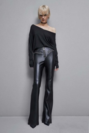 Black Patrizia Pepe Faux Leather High-waisted Flared Pants | YFO319825