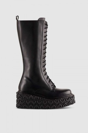 Black Patrizia Pepe Leather Boots With Side Zipper | JQU875420