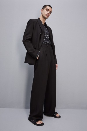 Black Patrizia Pepe Linen And Viscose Blend Pleated Pants | UTM807953