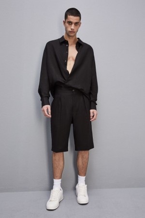 Black Patrizia Pepe Linen And Viscose Blend Knee-length Shorts | LDA514370