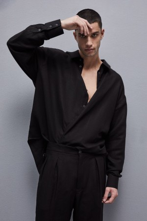 Black Patrizia Pepe Linen And Viscose Oversized Shirt | MHQ135497