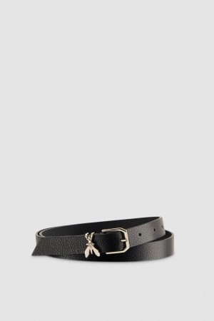 Black Patrizia Pepe Low-waist Hammered Leather Belt | BNW027396