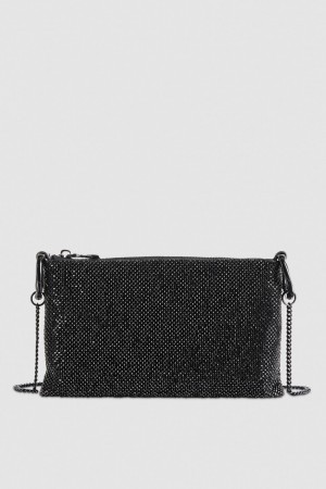 Black Patrizia Pepe Maxichain Rhinestone Clutch Bag | UEJ967258