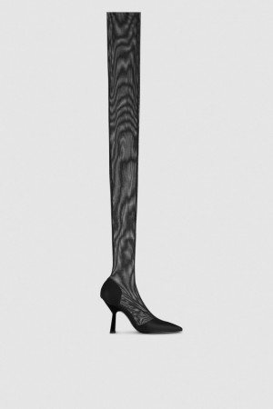 Black Patrizia Pepe Overknee Boots In Tulle | MON023597