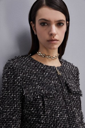 Black Patrizia Pepe Tweed Jacket With Zipper | SHY137524