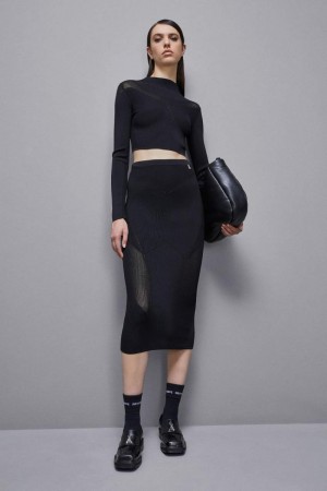 Black Patrizia Pepe Viscose Blend Midi Skirt | DYN064291