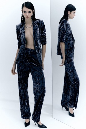 Blue Patrizia Pepe Flowing Velvet Pants | QMR320146