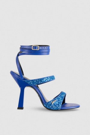 Blue Patrizia Pepe Glitter-coated Fabric Heeled Sandal | HFR620357