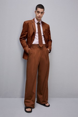 Brown Patrizia Pepe Cotton Twill Pleated Pants | STW217659