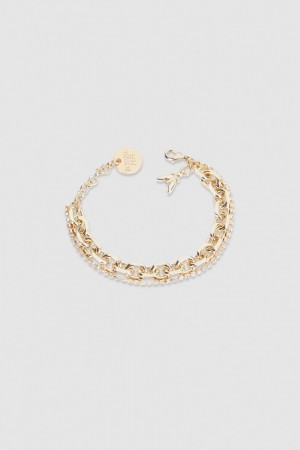 Gold Patrizia Pepe Fly Diamond Brass Chain Bracelet | NAW682091