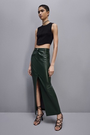 Green Patrizia Pepe Long Skirt In Coated Fabric | VGM805639