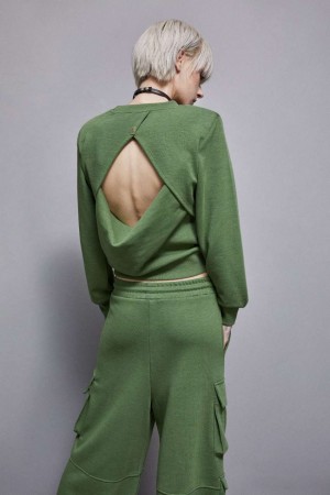 Green Patrizia Pepe Long-sleeved Cotton Sweatshirt | GTH485216
