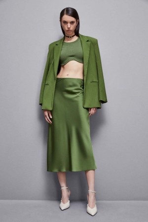 Green Patrizia Pepe Shiny Satin Midiskirt | ODN486091