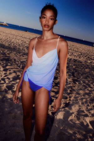 Light Blue Patrizia Pepe Sleeveless Top With Drop Neckline In Chiffon | NME176498