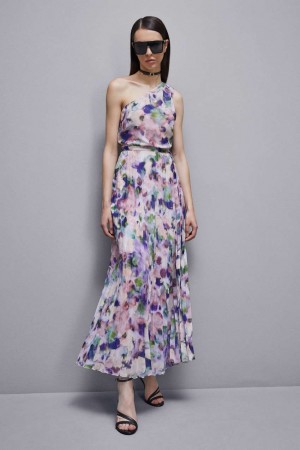 Multicolor Patrizia Pepe One-shoulder Pleated Chiffon Dress | YDW570938