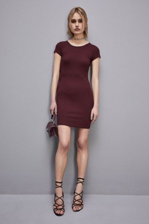 Purple Patrizia Pepe Essential Slim Rib-knit Dress | MCF319028