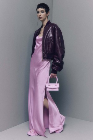 Purple Patrizia Pepe Faux Leather Padded Bomber Jacket | KOE704829