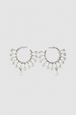 Silver Patrizia Pepe Hoop Earrings With Rings | ZAU681279