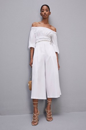 White Patrizia Pepe Cropped Over Fit Pants | GWH253614